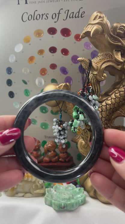 Grey Jadeite Jade Cylindrical Bangle 58.5mm | UPC #323032