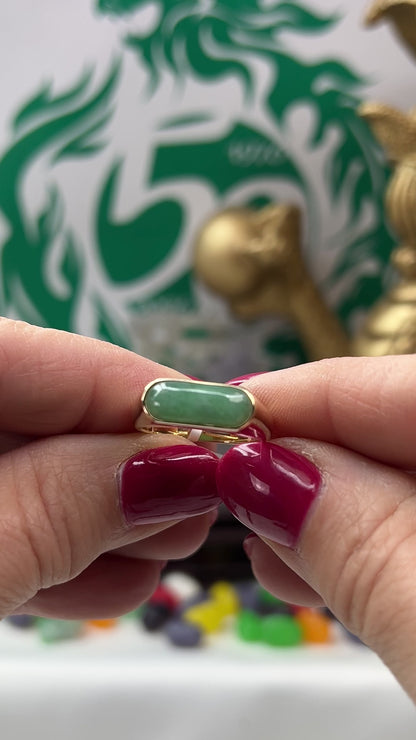 Green Jadeite Jade Saddle Ring in 14K Yellow Gold | UPC #401969
