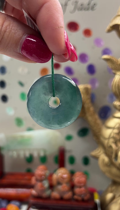 Blue-Green Guatemalan Jadeite Jade Loose Pi Disc Pendant Carving | Jade Donut | UPC #400641