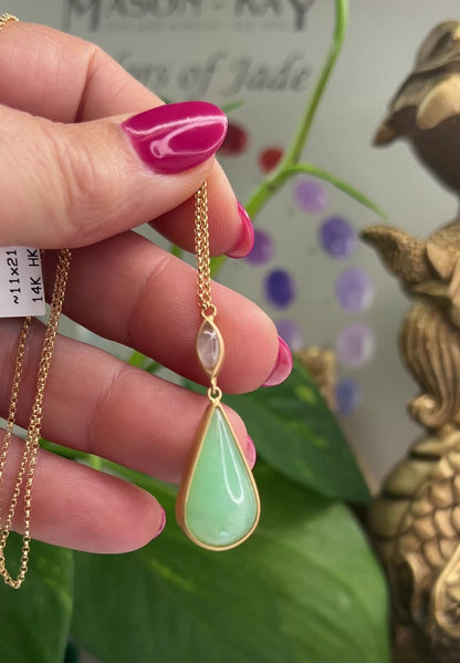 Green and Ice Jadeite Jade 14K Yellow Gold Necklace | UPC #396289
