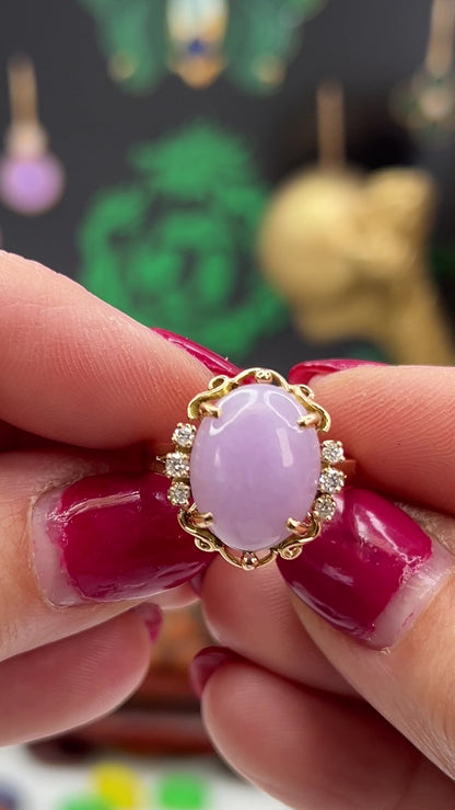 Vintage Lavender Jadeite Jade and Diamond 14k Yellow Gold Ring | UPC #405127