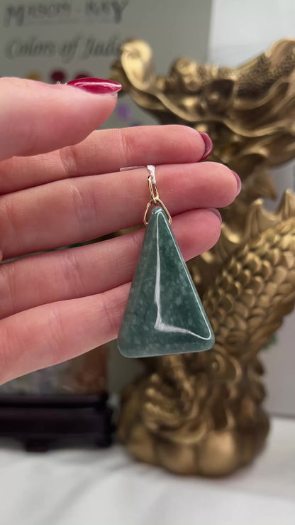 14K Yellow Gold Blue Green Jadeite Jade Freeform Pendant | Guatemalan Jade | UPC #394452