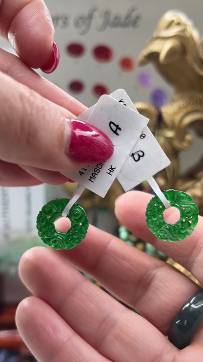 Green Jadeite Jade Carved Loose Pi Disc Pendant  | Jade Donut | UPC #400719