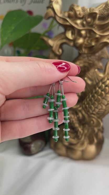 18K White Gold Green Jade and Ice Jade Drop Earrings | UPC #311442