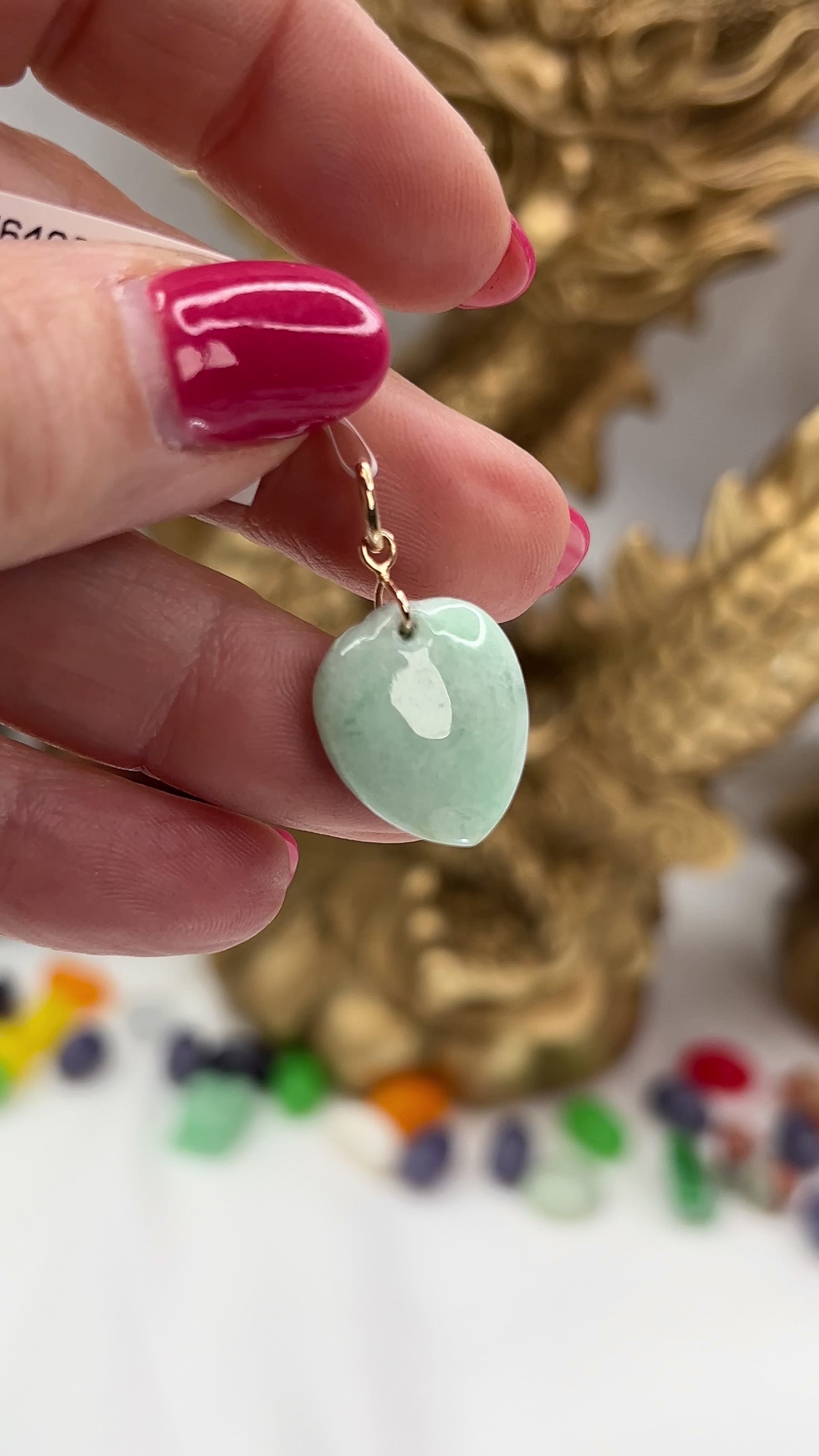 Green Jadeite Jade Heart 14K Yellow Pendant jade jewelry