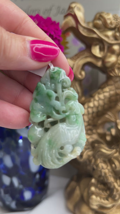 Green Jadeite Jade Loose Carved Phoenix & Ling-Zhi | UPC #315228