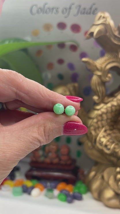 Green Jadeite Jade 6.5MM Ball Stud 14K Yellow Gold Earrings | UPC #156388