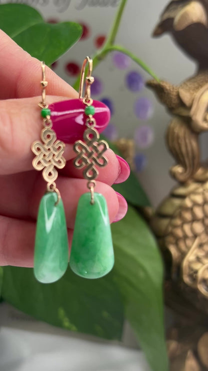 14K YELLOW GOLD GREEN JADEITE JADE DROP EARRING UPC #376595