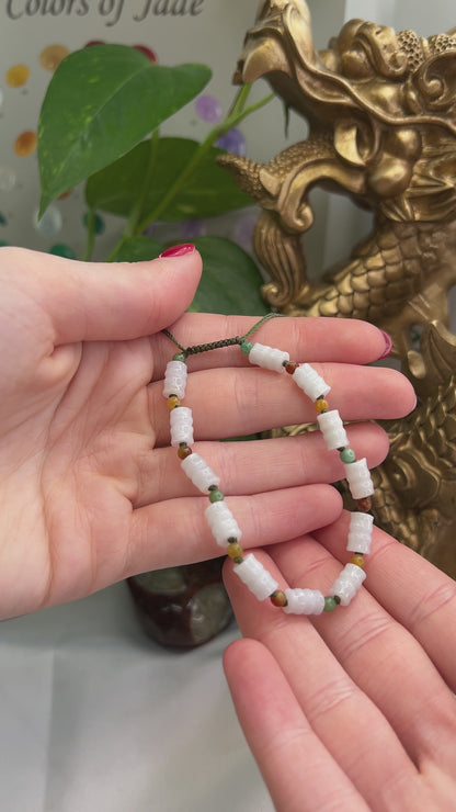 WHITE & RAINBOW  JADEITE JADE ADJUSTABLE BEAD BRACELET UPC #383449