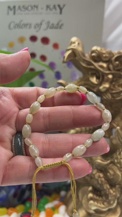 Adjustable Yellow Jadeite Jade Lotus Bead Bracelet | UPC #399129