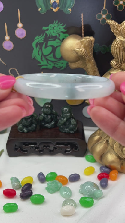 Grey Jadeite Jade Half Round Bangle 60.8mm | UPC #405455