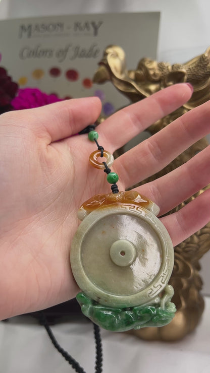 Tri-Color Jadeite Jade Carving Necklace on Adjustable Cord | UPC #326798