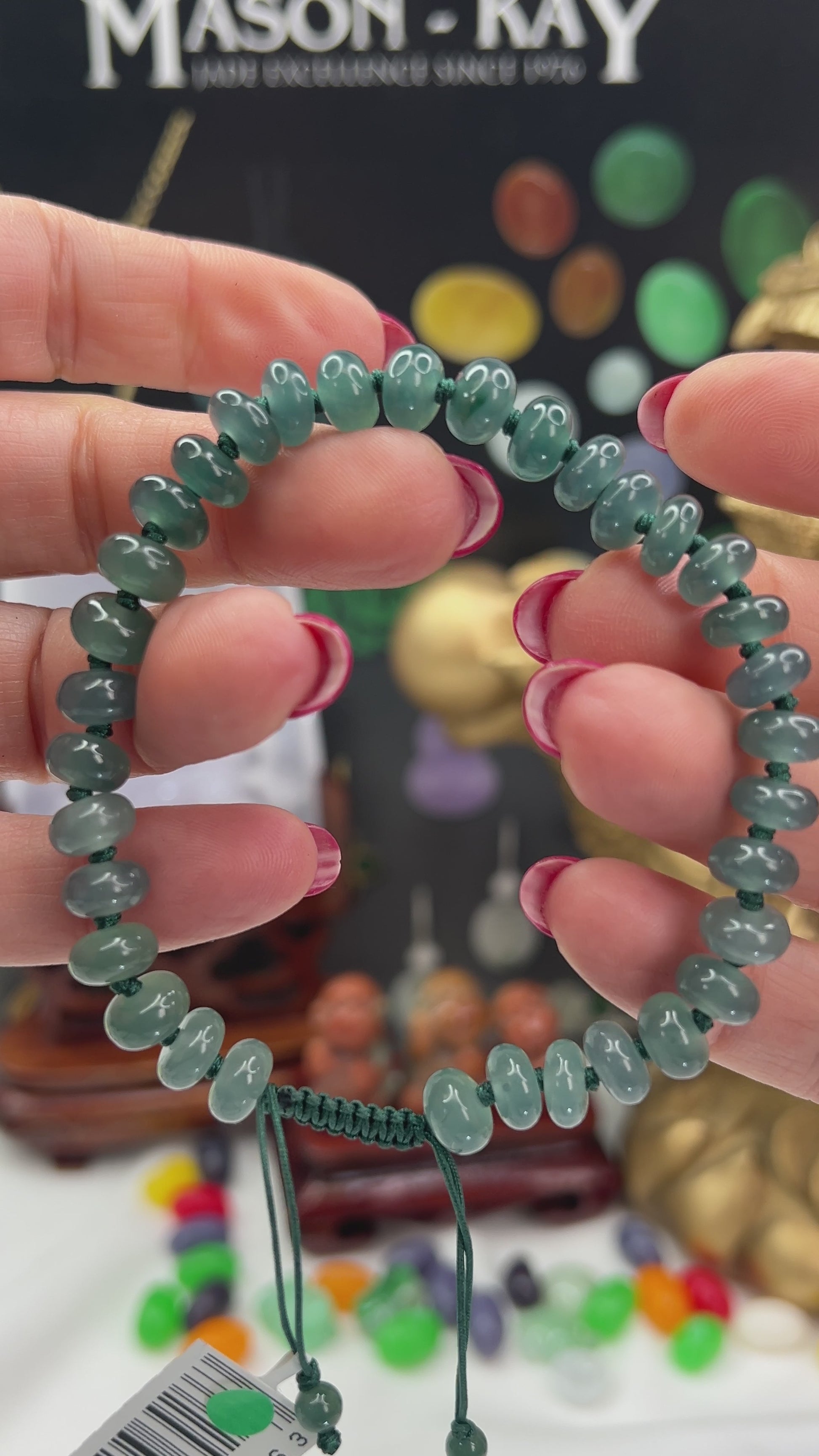 Adjustable Blue Green Guatemalan Jadeite Jade Bead Bracelet jade jewelry