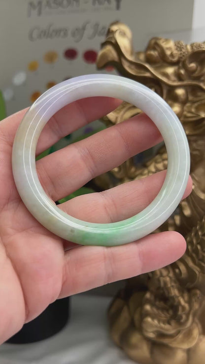 Green and Lavender Jadeite Jade Cylindrical Bangle 55.1MM | UPC #253162