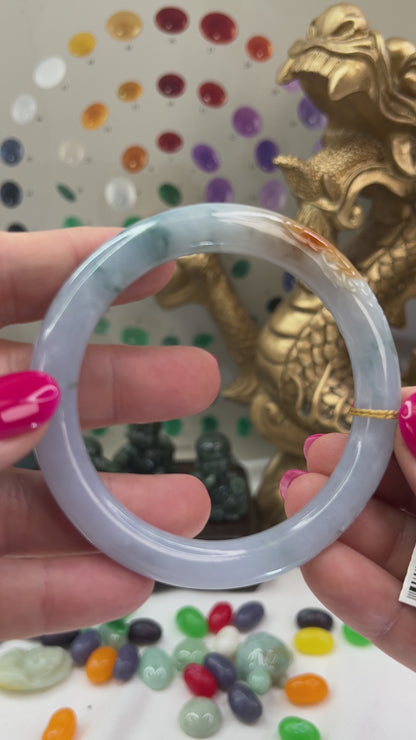 Lavender, Red and Green Jadeite Jade Cylindrical Bangle 57.6MM | UPC #407640
