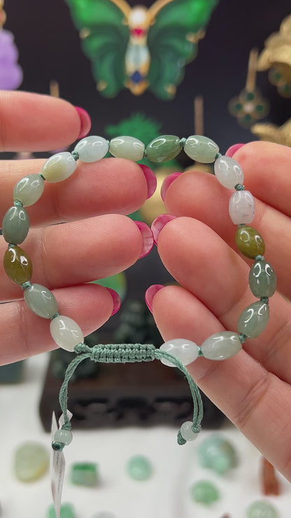 Rainbow Jadeite Jade Adjustable Lotus Bead Bracelet | UPC #407992