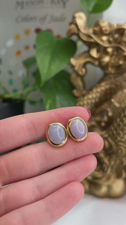 Light Purple Jade Earrings | 14K Yellow Gold Lavender Jadeite Jade Stud Earrings | UPC #102903
