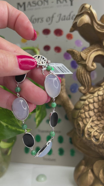 18K White Gold Lavender Jadeite Jade and Black Nephrite Jade Bracelet for Women | UPC #339453