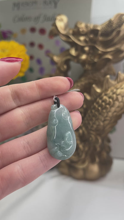 Small Green Jadeite Jade Fish Pendant | Jade Carving of Fish in Pond | UPC #390256