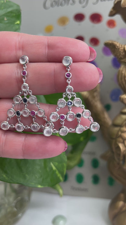 14K WHITE GOLD ICE JADEITE JADE RUBY & SAPPHIRE CHANDELIER EARRING UPC #337275