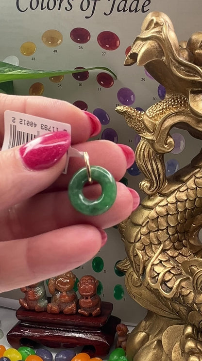 Green Jadeite Jade Open Circle 14k Yellow Gold Pendant | UPC #400122