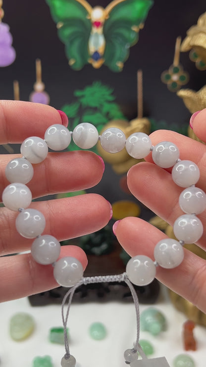 White Nephrite Jade Adjustable Cats Eye Bead Bracelet | UPC #407961