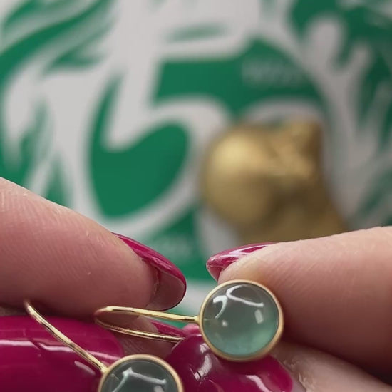 Blue Green Guatemalan Jadeite Jade Oval Drop Earring In 14K Yellow Gold jade jewelry