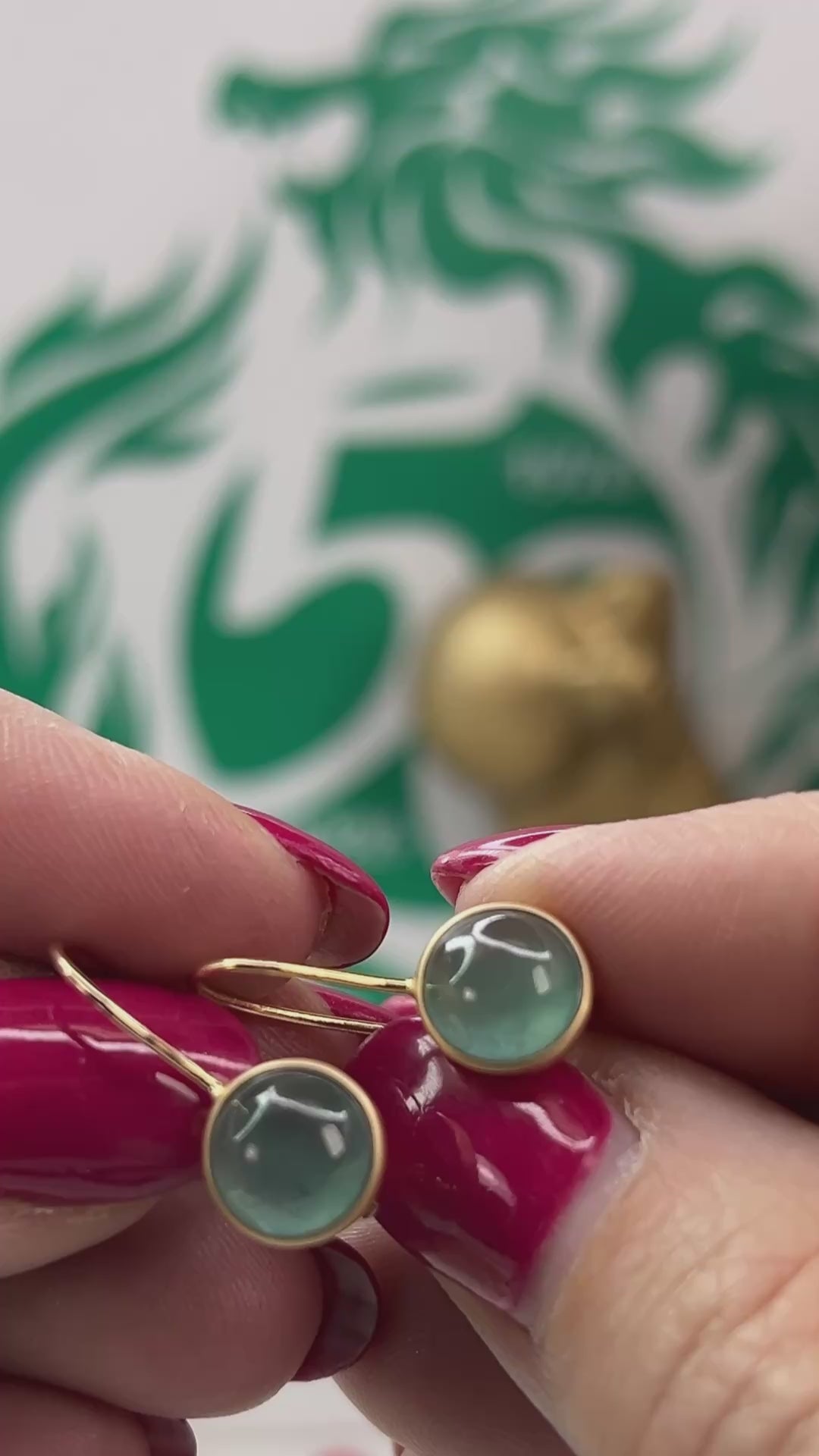 Blue Green Guatemalan Jadeite Jade Oval Drop Earring In 14K Yellow Gold jade jewelry