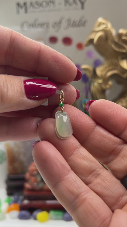Small Green Jadeite Jade Carved Gourd 14K Yellow Gold Pendant | UPC #375802