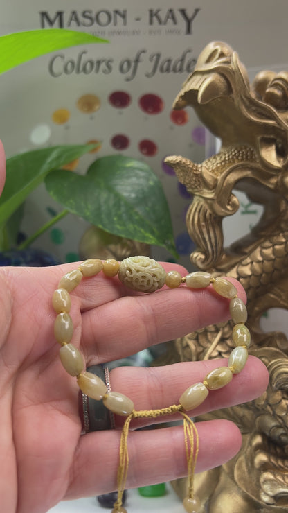 Adjustable Yellow Red Jadeite Jade Bead Bracelet | UPC #399426