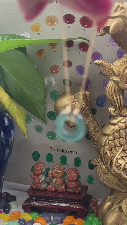 Blue-Green Guatemalan Jadeite Jade Circle on 14K Yellow Gold Chain | UPC #372160