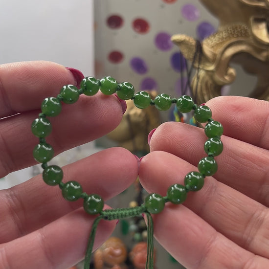 green nephrite jade adjustable bead bracelet  jewelry