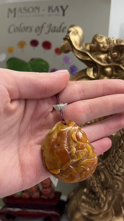 Red Jadeite Jade Dragon Fish Carving with Lotus Flower | UPC #377264
