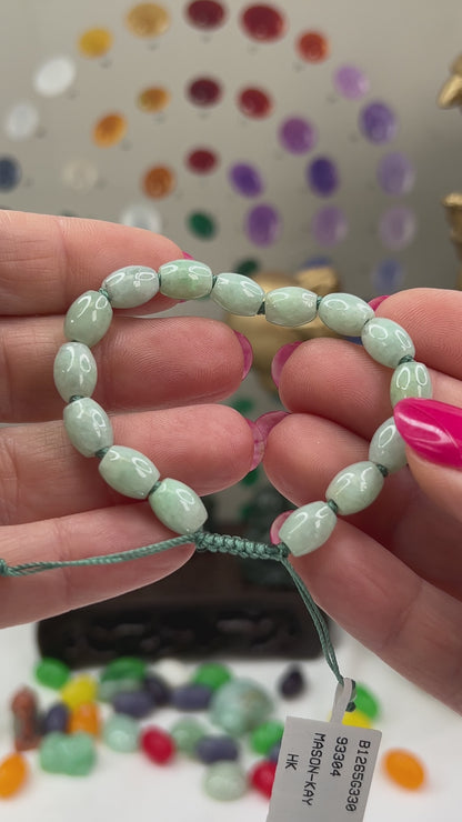 Adjustable Green Jadeite Jade Lotus Bead Bracelet | UPC #370111