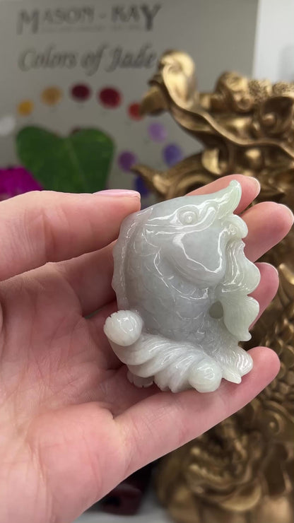 GREEN & LAVENDER JADEITE JADE CARVED FISH STATUARY UPC #102996