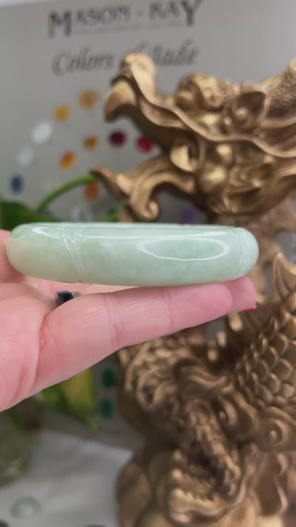 Green Jadeite Jade Carved Half Round Bangle 60mm | UPC #289307