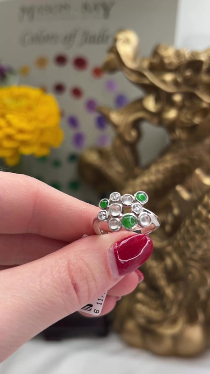 18K WHITE GOLD GREEN & ICE JADEITE JADE 'BUBBLE' RING UPC #381704