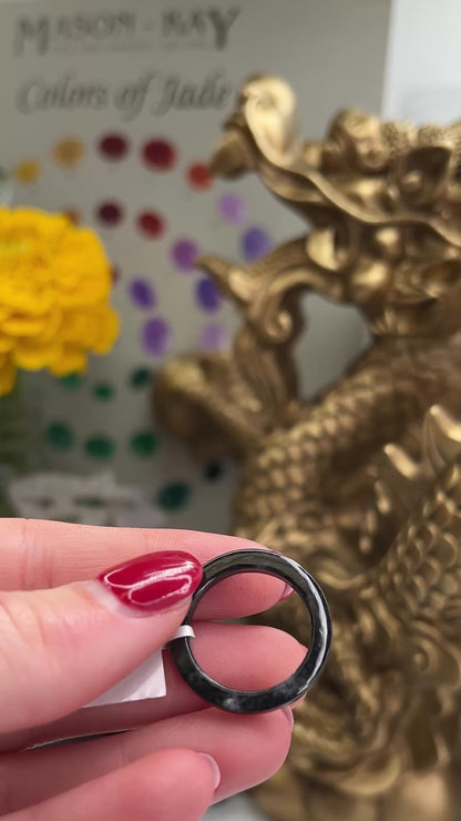 Grey Jadeite Jade Flat Band Ring | Finger Size 8 | UPC #356245