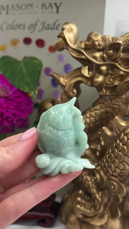 Green Jadeite Jade Statue of Fish | Jade Sculpture | Jade Fish Carving | UPC #089792