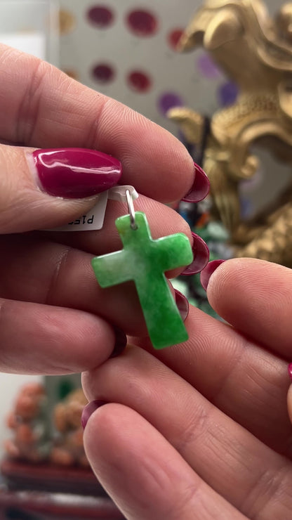 Green Jadeite Jade Cross 14K White Gold Pendant | UPC #401518