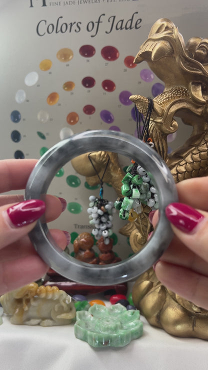 Grey Jadeite Jade Half Round Bangle 58.7mm | UPC #401723