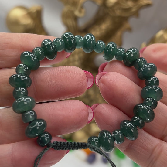 Blue Green Jadeite Jade Adjustable Bead Bracelet For Men And Women jade jewelry