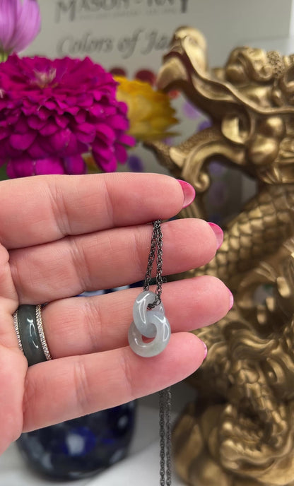 Smoky Grey Lavender Jadeite Jade Interlocking Double Ring Necklace on 20" Steel Chain | UPC #398795