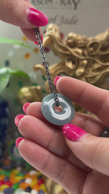 Blue Green Guatemalan Jadeite Jade Pi Disc Necklace | UPC #399471