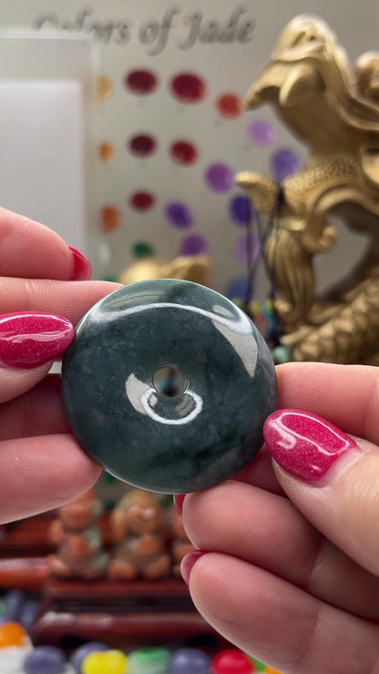 Blue-Green Guatemalan Jadeite Jade Loose Pi Disc Pendant Carving | Jade Donut | UPC #401167