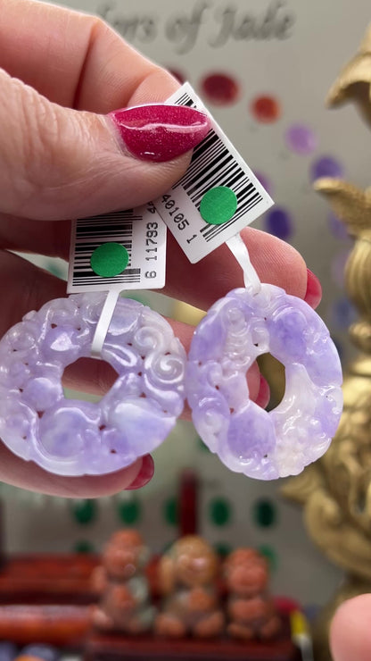 Lavender Jadeite Jade Carved Loose Pi Disc Pendant  | Jade Donut | UPC #401051
