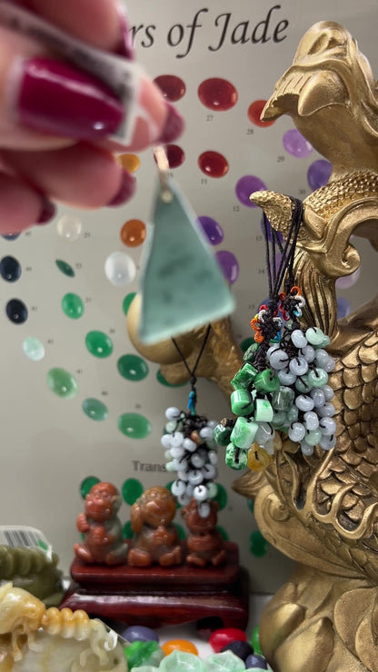 Blue Green Jadeite Jade Freeform 14K Yellow Gold Pendant | Guatemalan Jade | UPC #400849