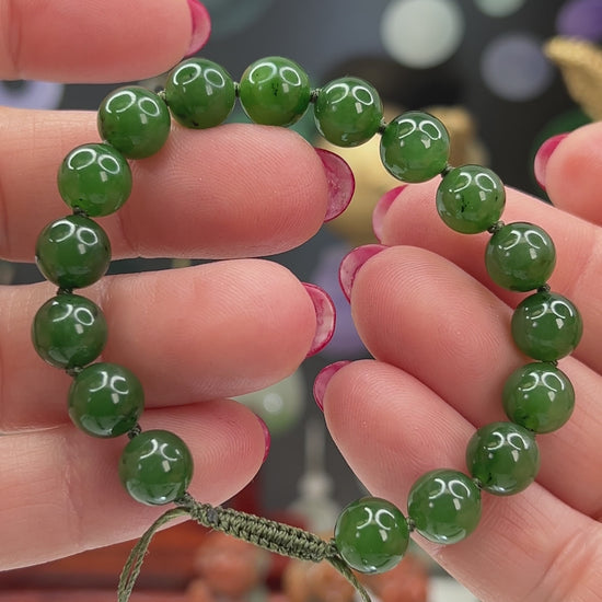 Adjustable Green Nephrite Jade Bead Bracelet jade jewelry