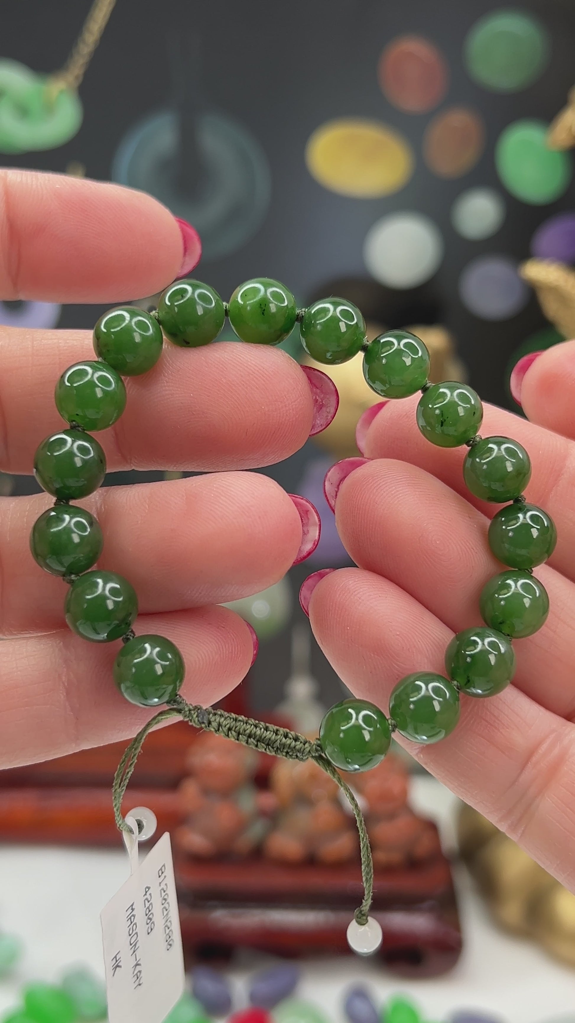 Adjustable Green Nephrite Jade Bead Bracelet jade jewelry