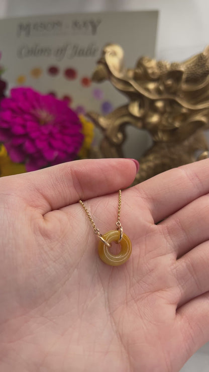 14K YELLOW GOLD YELLOW JADEITE JADE CIRCLE NECKLACE UPC #379954
